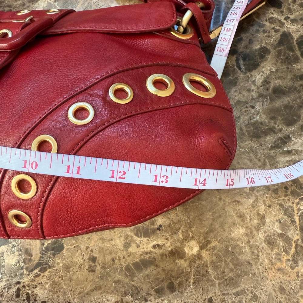 Cole Haan Womens Handbag Red Leather Metal Hardware Saddlebag Crossbody - Picture 6 of 11